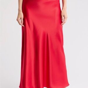 Red Satin Maxi Slip Skirt – S – New With Tags Chic Holiday Elegance